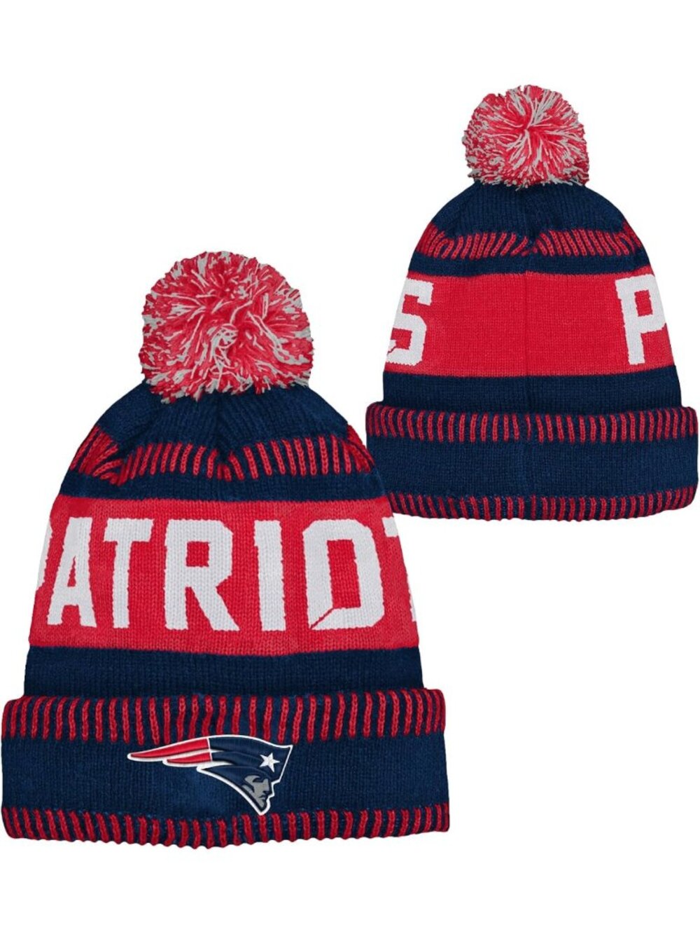 Youth Cold Weather Football Pom Beanie Hat - Team Color, Official Logo, Sports